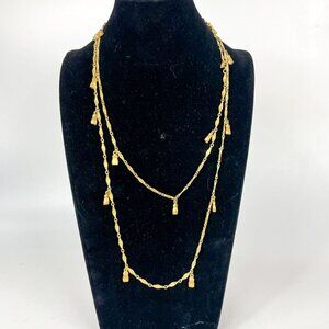 Vintage Monet Textured Gold-Tone Long Dapped Chain Necklace Tassel Charms